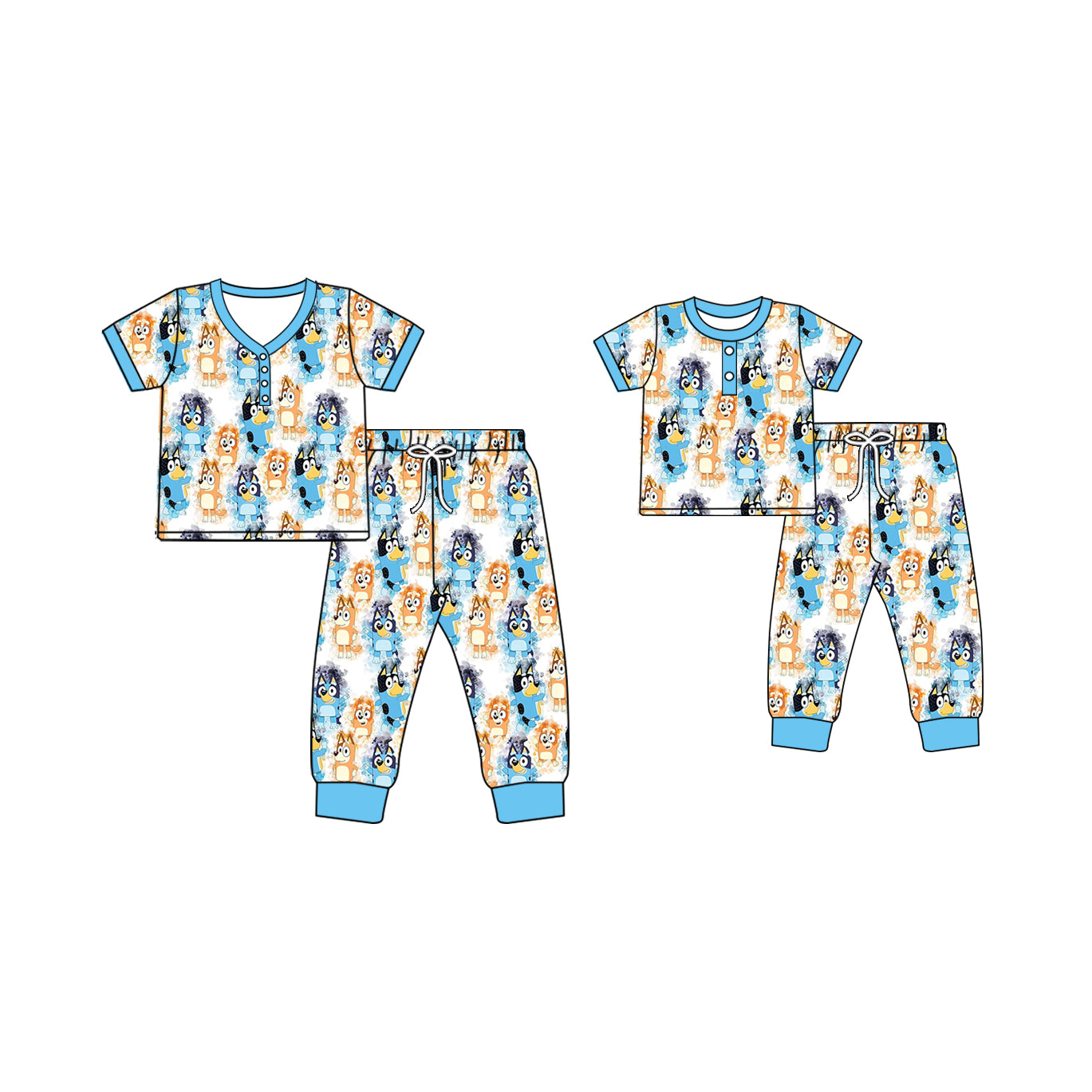 12.16(Custom Design Preorder MOQ 5 Each Design) Cartoon Dog Blue Print Pajamas Sets Mom and Me Summer Matching Clothes