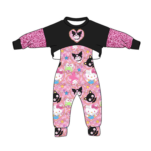 (Custom Design Preorder MOQ 5) Cartoon Animals Stars Print Jumpsuits Girls Fall Clothes Set