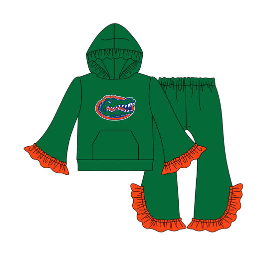 (Custom Design Preorder MOQ 5) Team's Florida Print Hoodie Top Ruffle Pants Girls Fall Clothes Set