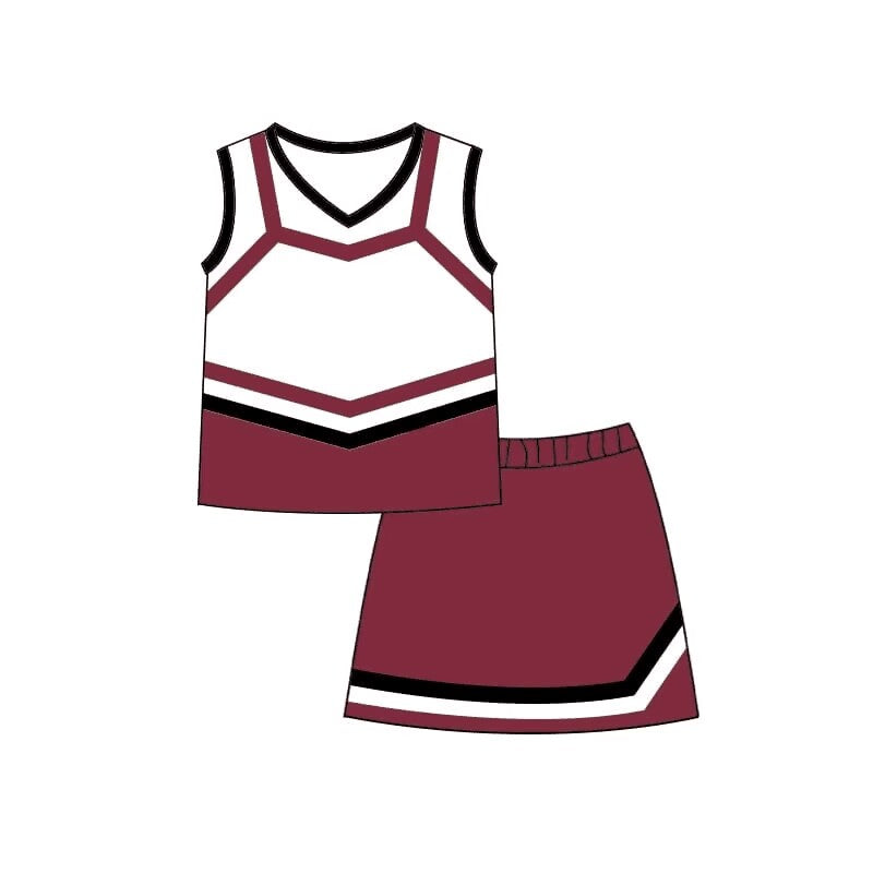 (Custom Design Preorder MOQ 5)  Team's Wine Color Girls Summer Skirts Clothes Set