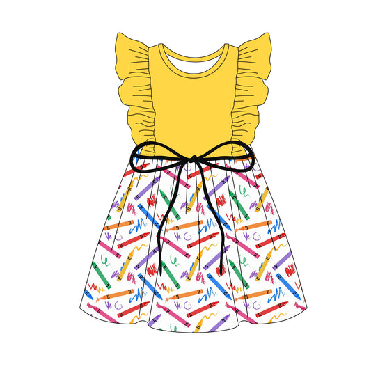 3.5(Custom Design Preorder MOQ 5) Colorful Pen Print Girls Back to School Knee Length Dress