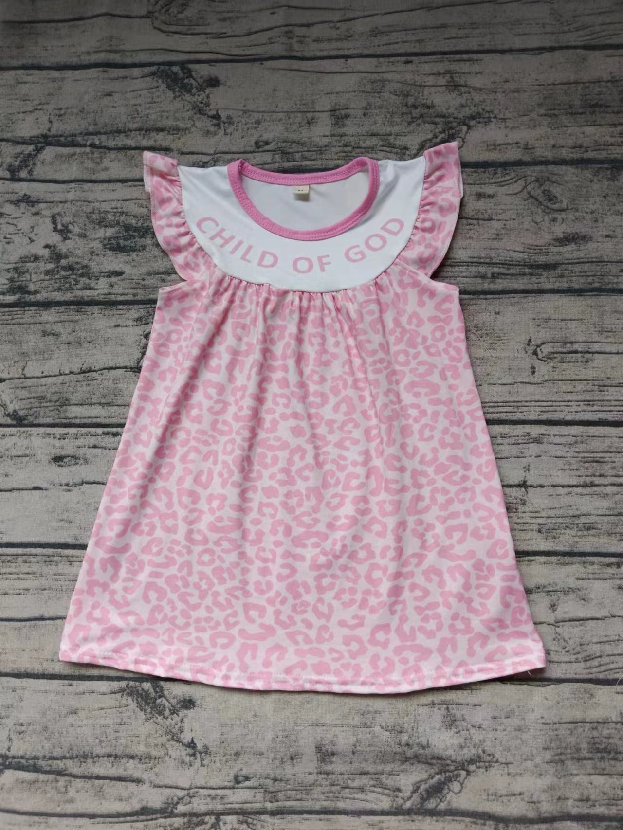 (Custom Design Preorder MOQ 5)  CHILD OF GOD Pink Leopard Print Girls Knee Length Summer Dress