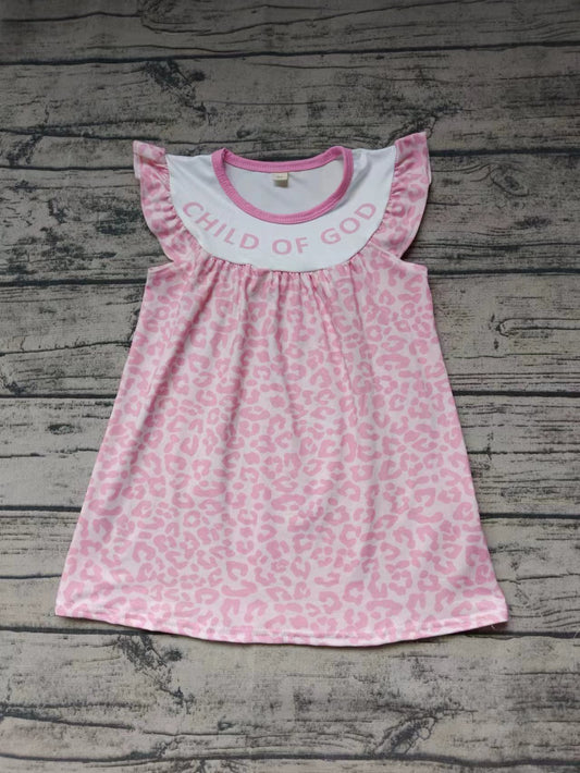 (Custom Design Preorder MOQ 5)  CHILD OF GOD Pink Leopard Print Girls Knee Length Summer Dress