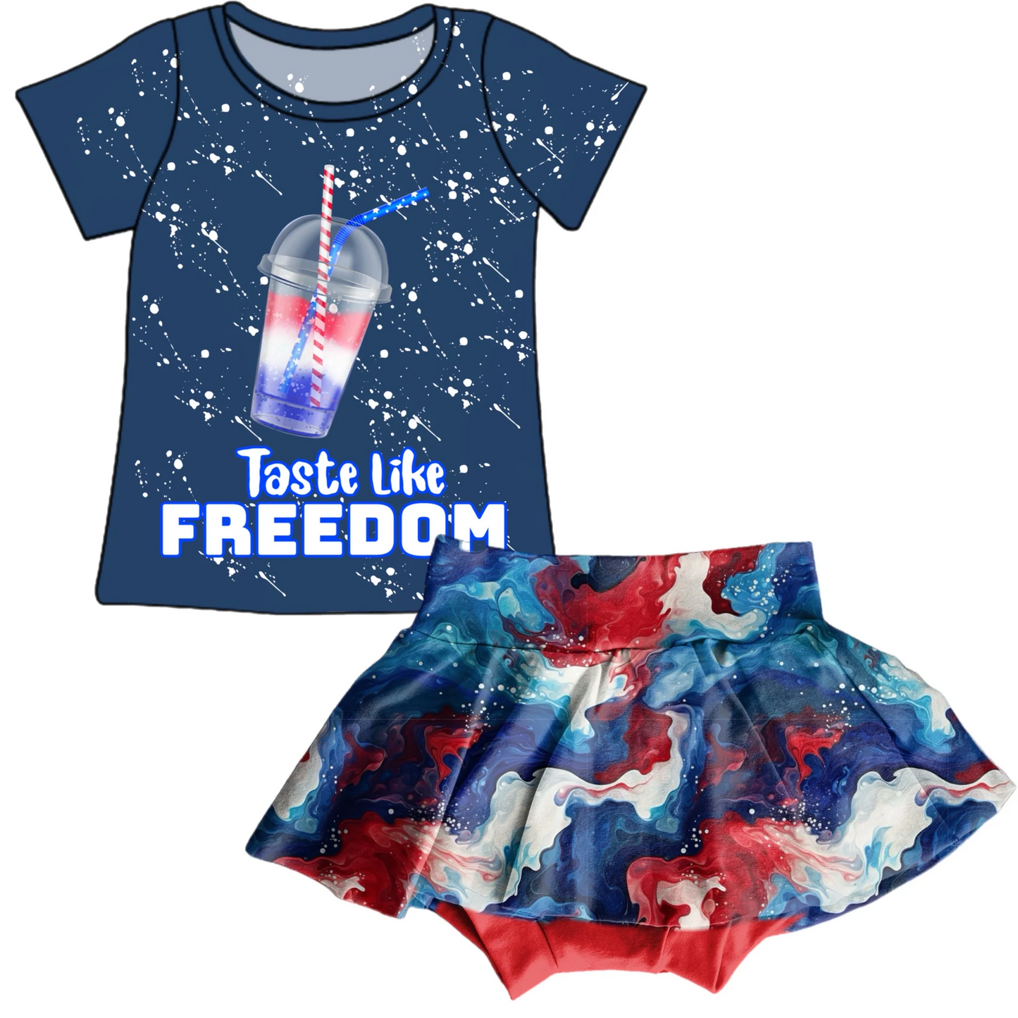 (Custom Design Preorder MOQ 5)  Tie-dye Print Skirts With Shorts Girls 4th of July Clothes Set