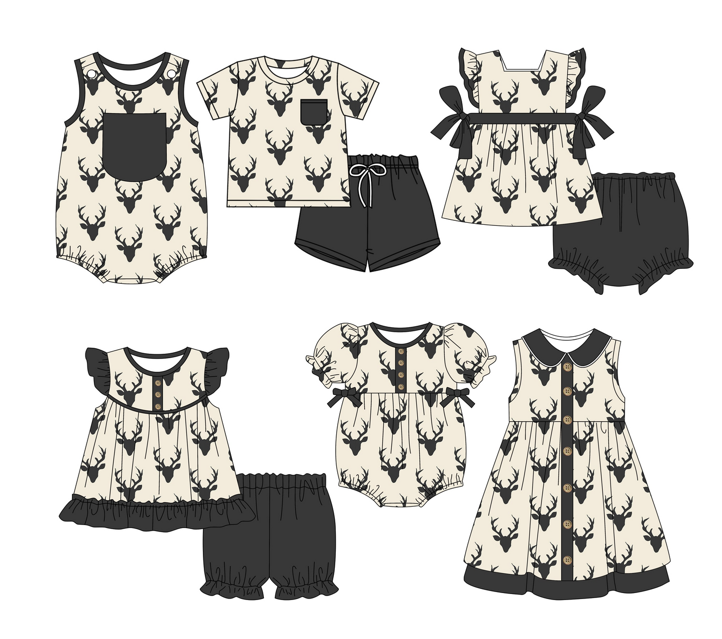 3.3(Custom Design Preorder MOQ 5 Each Design) Deer Print Kids Summer Matching Clothes Sibling Wear