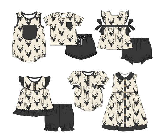 3.3(Custom Design Preorder MOQ 5 Each Design) Deer Print Kids Summer Matching Clothes Sibling Wear