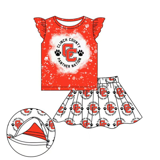 (Custom Design Preorder MOQ 5) Team's CLINCH COUNTY Red Top Skirts Shorts Girls Clothes Sets