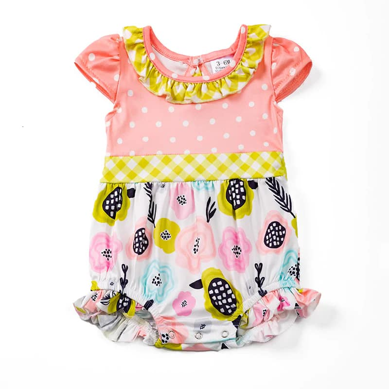 (Custom Design Preorder MOQ 5) Flowers Print Baby Girls Summer Romper