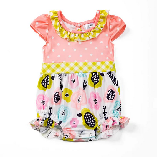 (Custom Design Preorder MOQ 5) Flowers Print Baby Girls Summer Romper