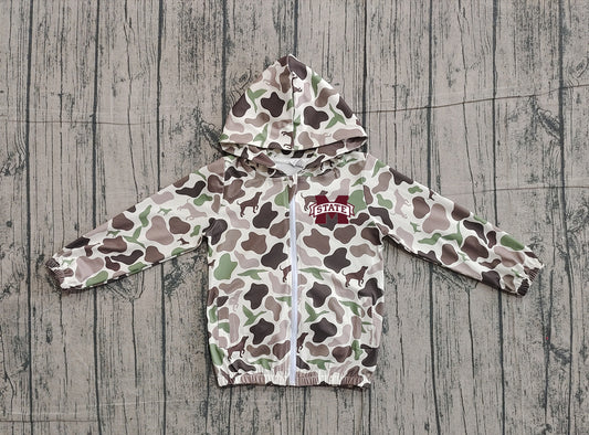 (Custom Design Preorder MOQ 5 Each Item) Team's Mississippi State Green Brown Camo Print Kids Fall Zipper Hoodie Jackets Top Mom and Me Matching Clothes