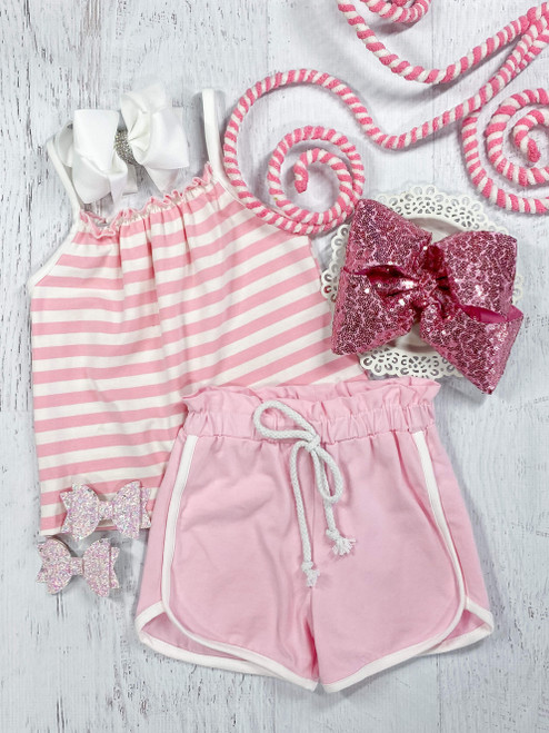 (Custom Design Preorder MOQ 5) Pink Color Girls Summer Clothes Set