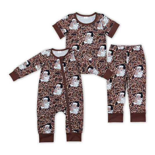 Santa Dark Brown Camo Print Brothers Christmas Bamboo Matching Pajamas Clothes