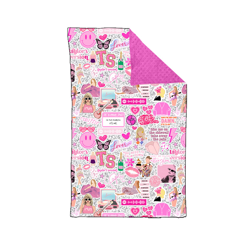 (Custom Design MOQ 5)  Pink Singer Print Baby Blanket