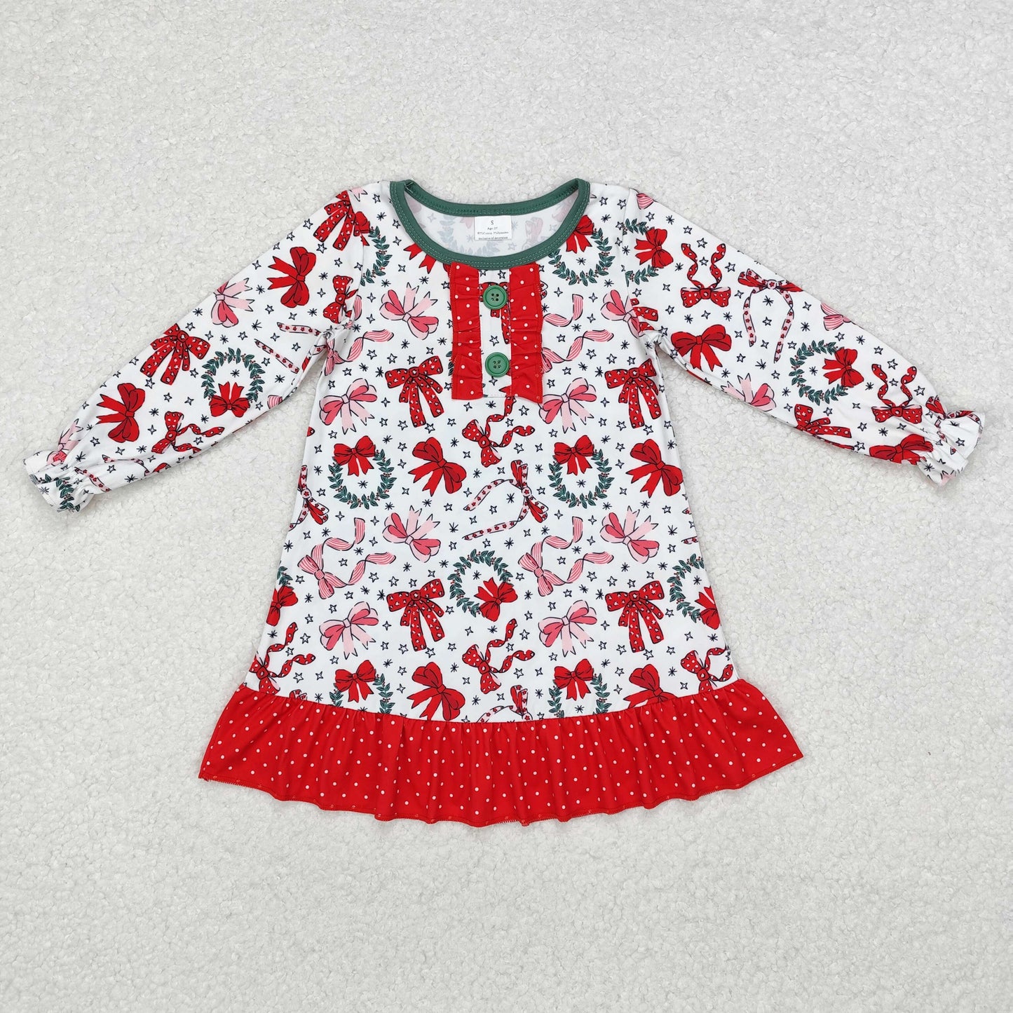 Holly Red Bows Print Sisters Christmas Pajamas Clothes