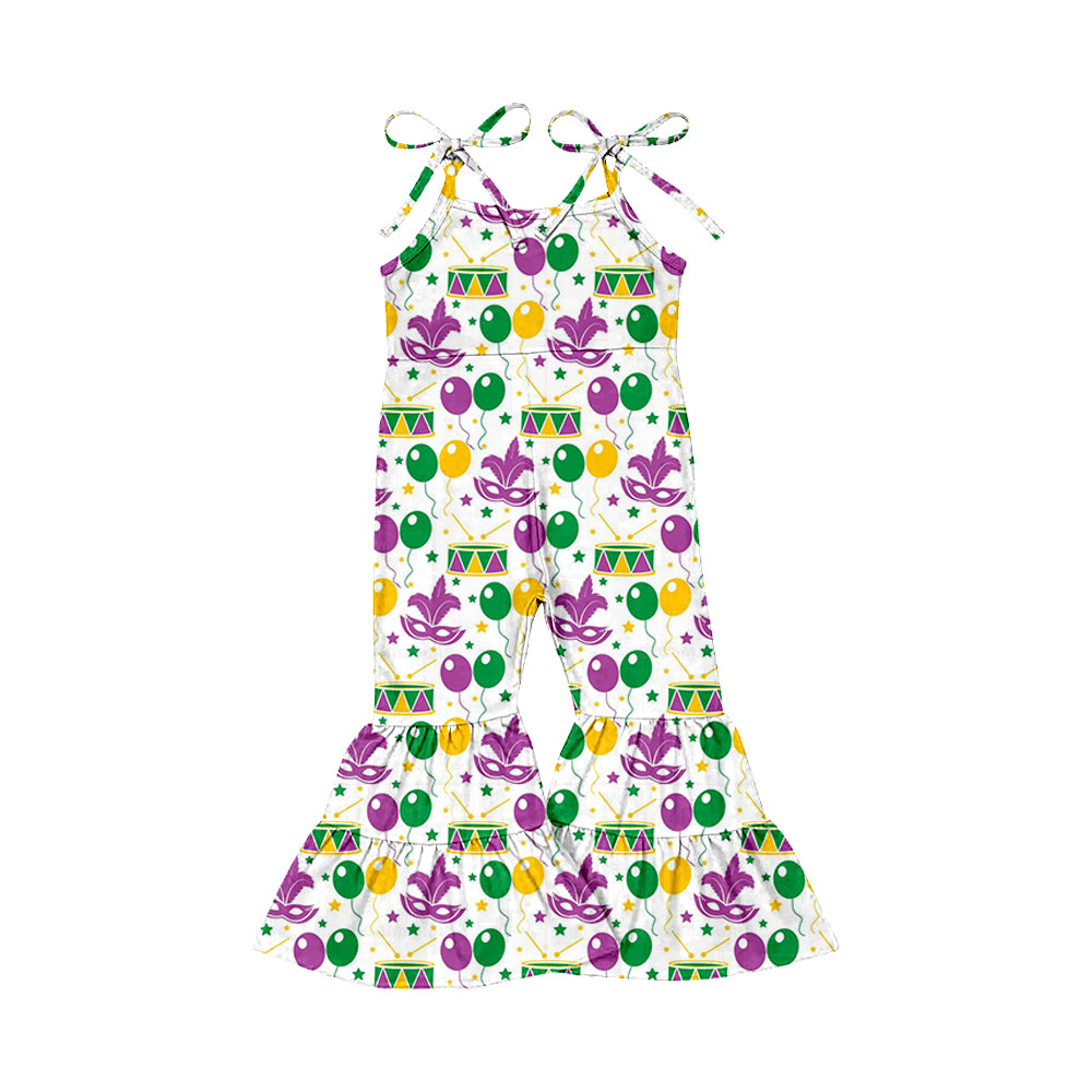 (Custom Design Preorder MOQ 5) Mask Balloon Print Girls Mardi Gras Jumpsuit