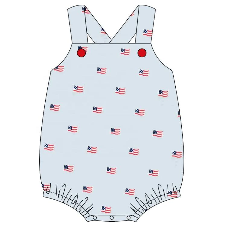 (Custom Design Preorder MOQ 5) Flag Print Baby Boys 4th of July Romper