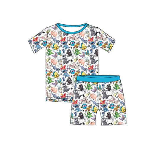 (Custom Design Preorder MOQ 5) Cartoon Animals Print Kids Summer Pajamas Clothes Set