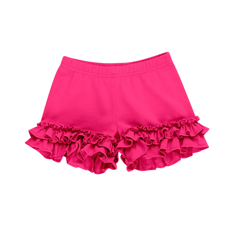 (Custom Design Preorder MOQ 5 )Hot Pink Color Girls Summer Bottom Ruffle Shorts