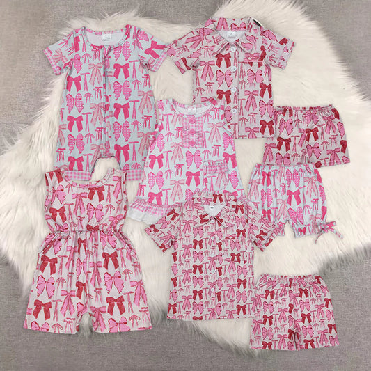 Pink Bows Print Mom and Me Summer Clothes Set