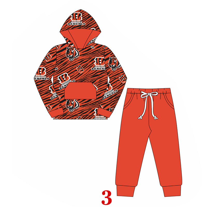 (Custom Design Preorder MOQ 5)Team's Bengals Hoodie Top Orange Pants Boys Fall Clothes Set