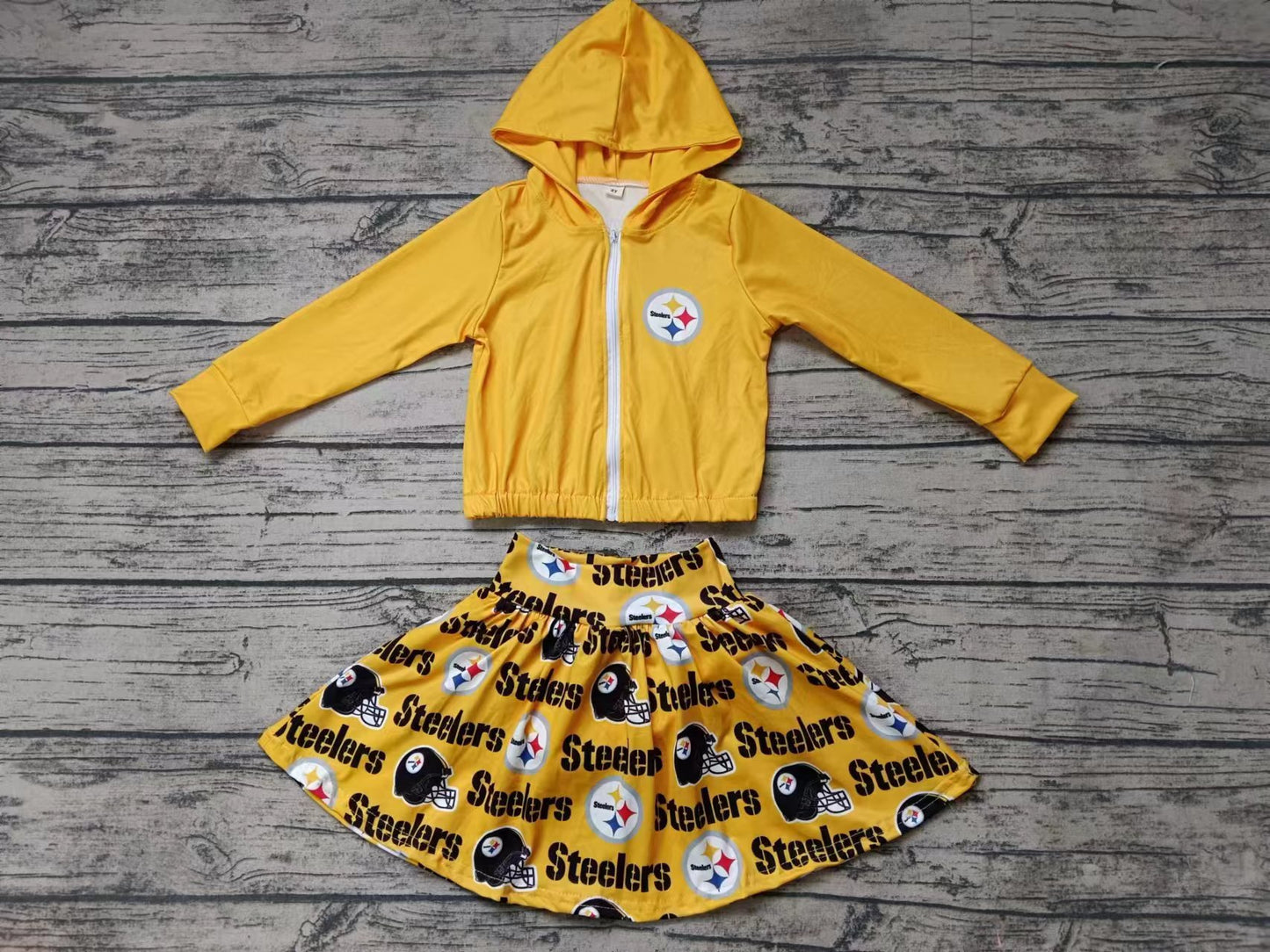 (Custom Design Preorder MOQ 3) Team's Pittsburgh Steelers Print Skirts With Shorts Girls Clothes Sets