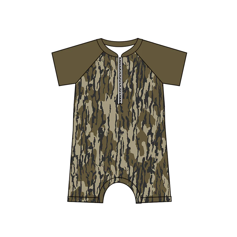 (Custom Design Preorder MOQ 5)  Camo Print Boys 1 Piece Zipper Swimsuits