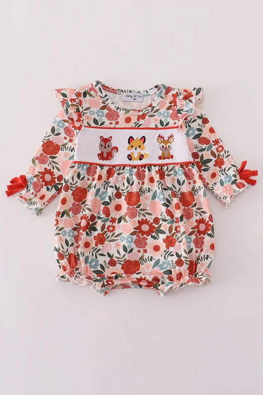 (Custom Design Preorder MOQ 5) Animals Flowers Print Baby Girls Fall Romper