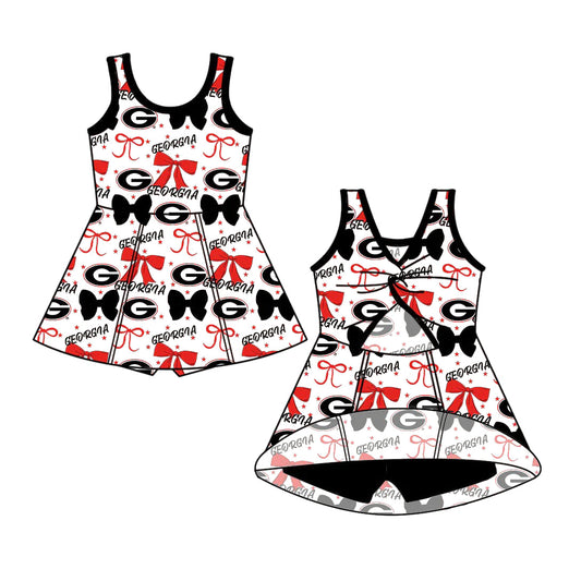 (Custom Design Preorder MOQ 5) Team's GEORGIA Bows Print Backless Top Shorts Skirts Girls Summer Yoga Dress