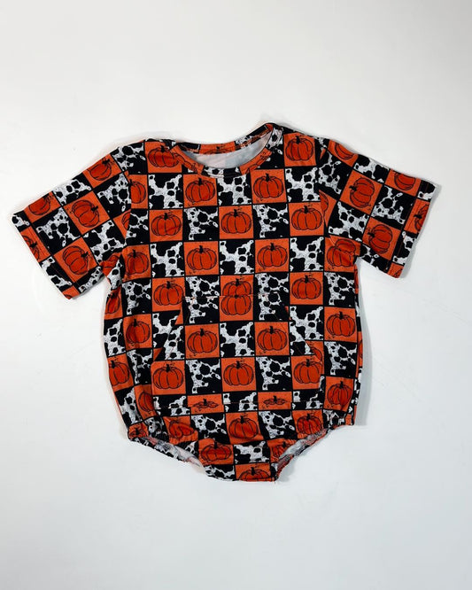 (Custom Design Preorder MOQ 5) Pumpkin Plaid Print Baby Fall Romper