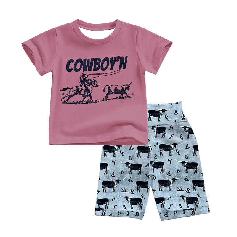 (Custom Design Preorder MOQ 5) Cowboy'n Cows Shorts Boys Western Clothes Set