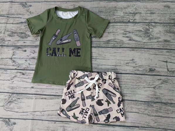 (Custom Design Preorder MOQ 5)  Duck Call Print Boys Summer Clothes Set