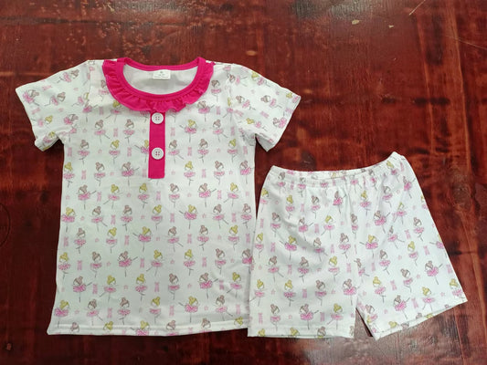 (Custom Design Preorder MOQ 5) Dancer Print Girls Summer Pajamas Clothes Set