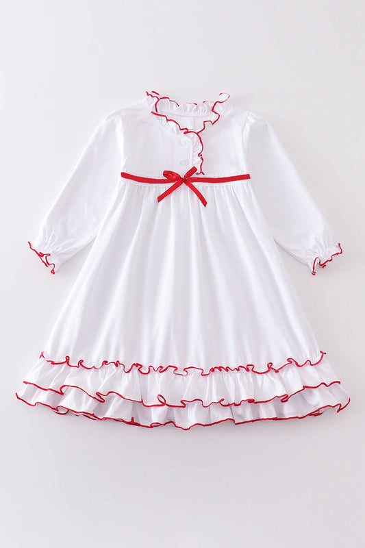 (Custom Design Preorder MOQ 5) White Color Girls Christmas Knee Length Dress
