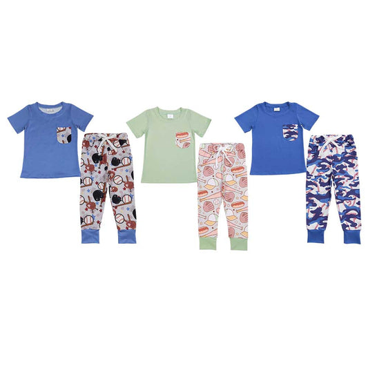 3 Colors Baseball Print Boys Clothes Set