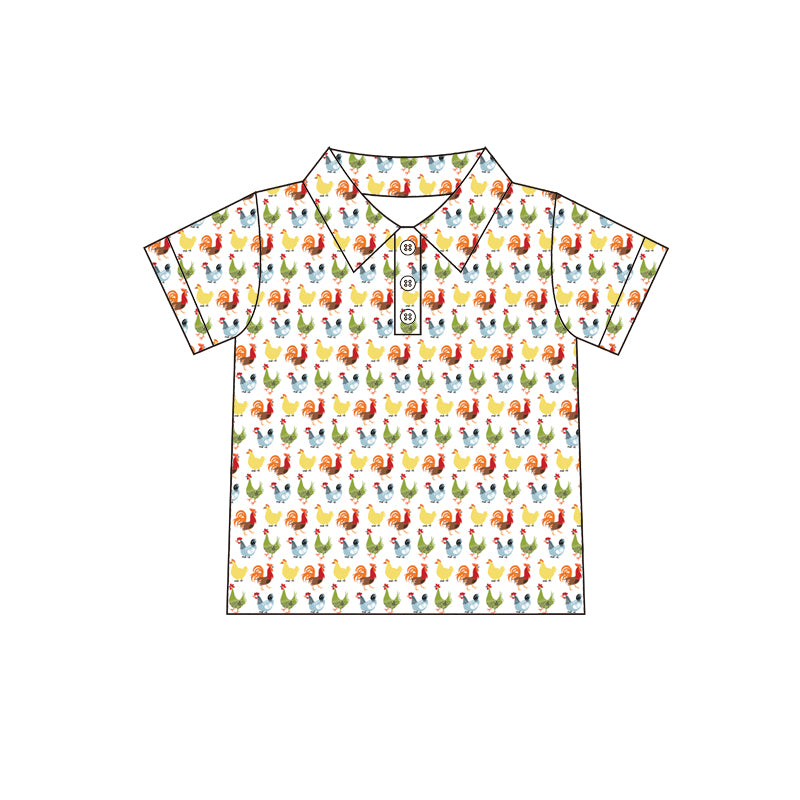 12.11(Custom Design Preorder MOQ 5 ) Chicken Print Boys Summer Polo Tee Shirts Top