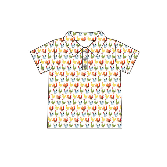 12.11(Custom Design Preorder MOQ 5 ) Chicken Print Boys Summer Polo Tee Shirts Top