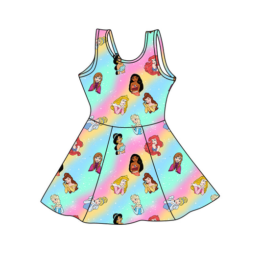 (Custom Design Preorder MOQ 5)  Cartoon Princess Print Girls Summer Dress