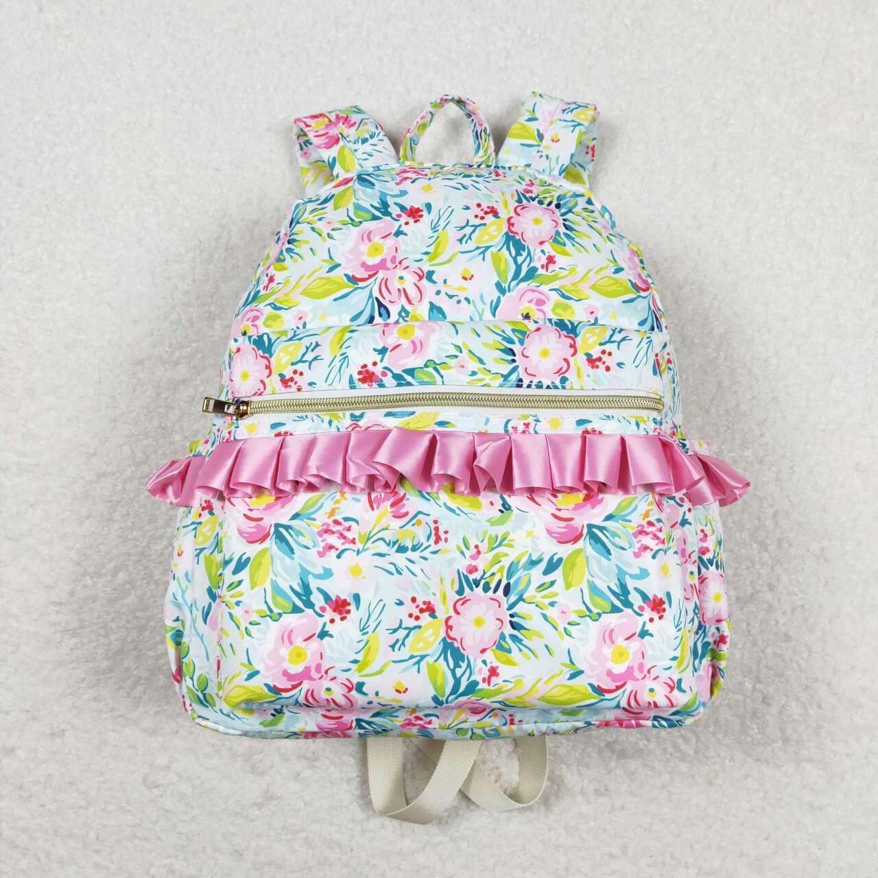 BA0176 Girls Bag Green Flowers Print Backpack