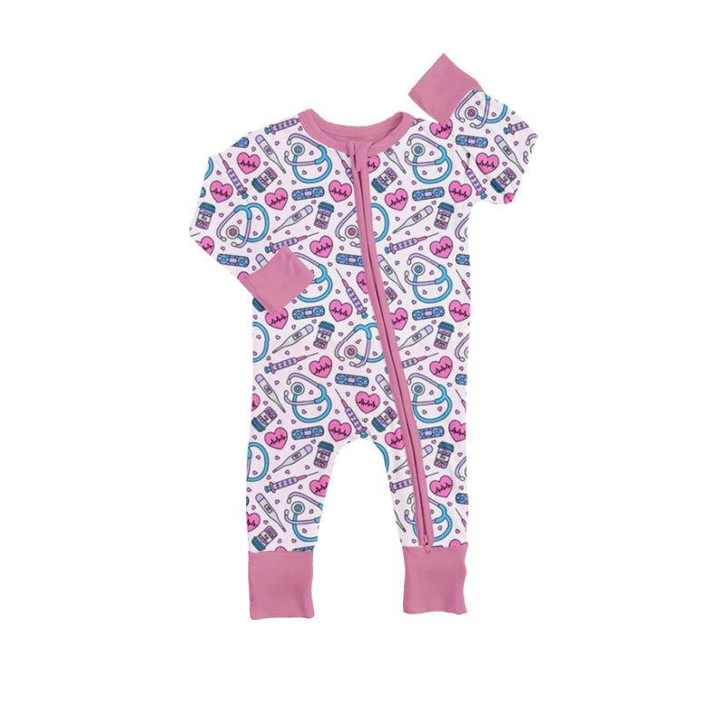 (Custom Design Preorder MOQ 5)  Doctor Print Baby Zipper Sleeper Romper