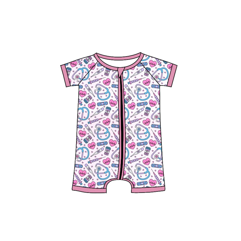 (Custom Design Preorder MOQ 5)  Doctor Print Baby Summer Zipper Sleeper Romper