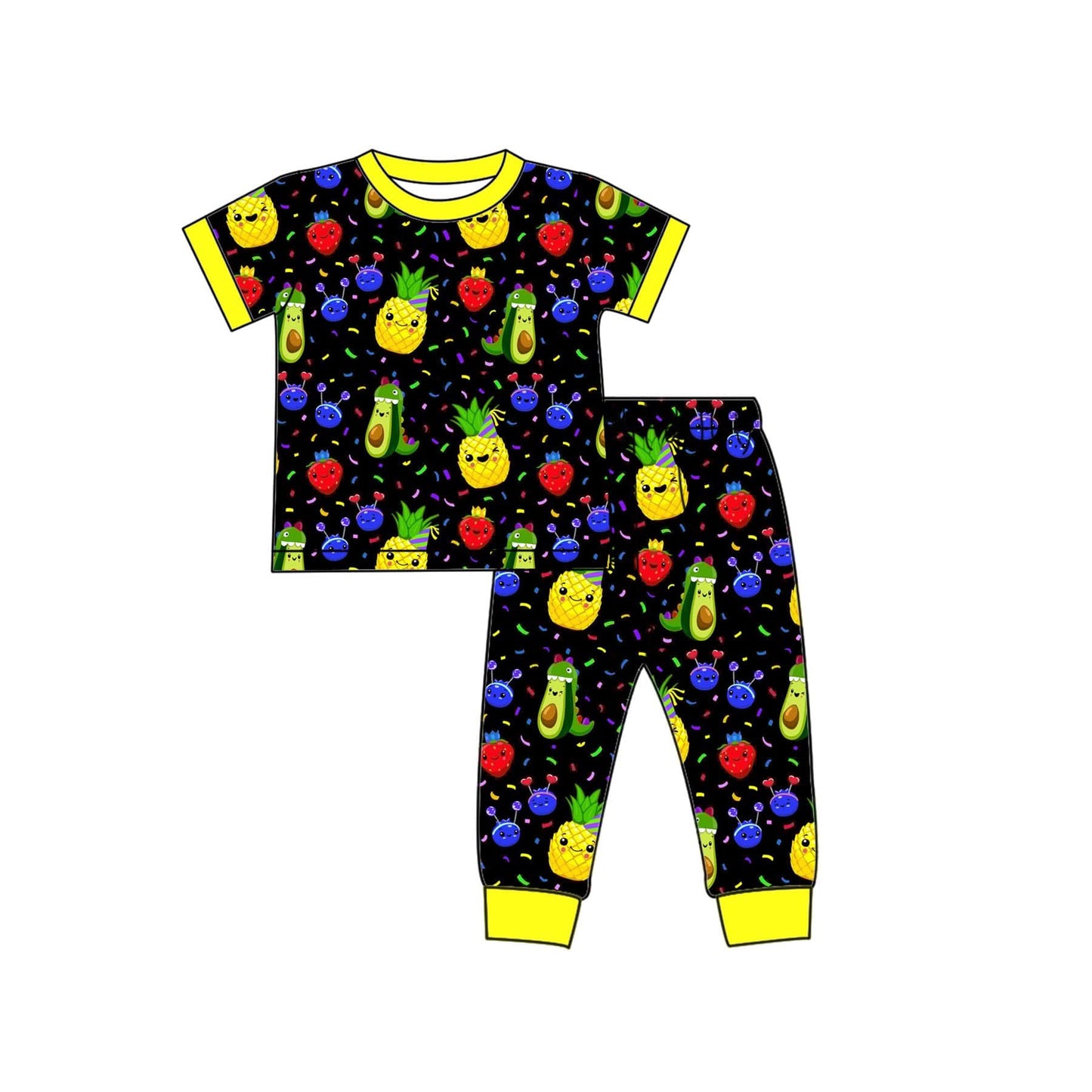 (Custom Design Preorder MOQ 5)  Fruits Print Kids Pajamas Clothes Set