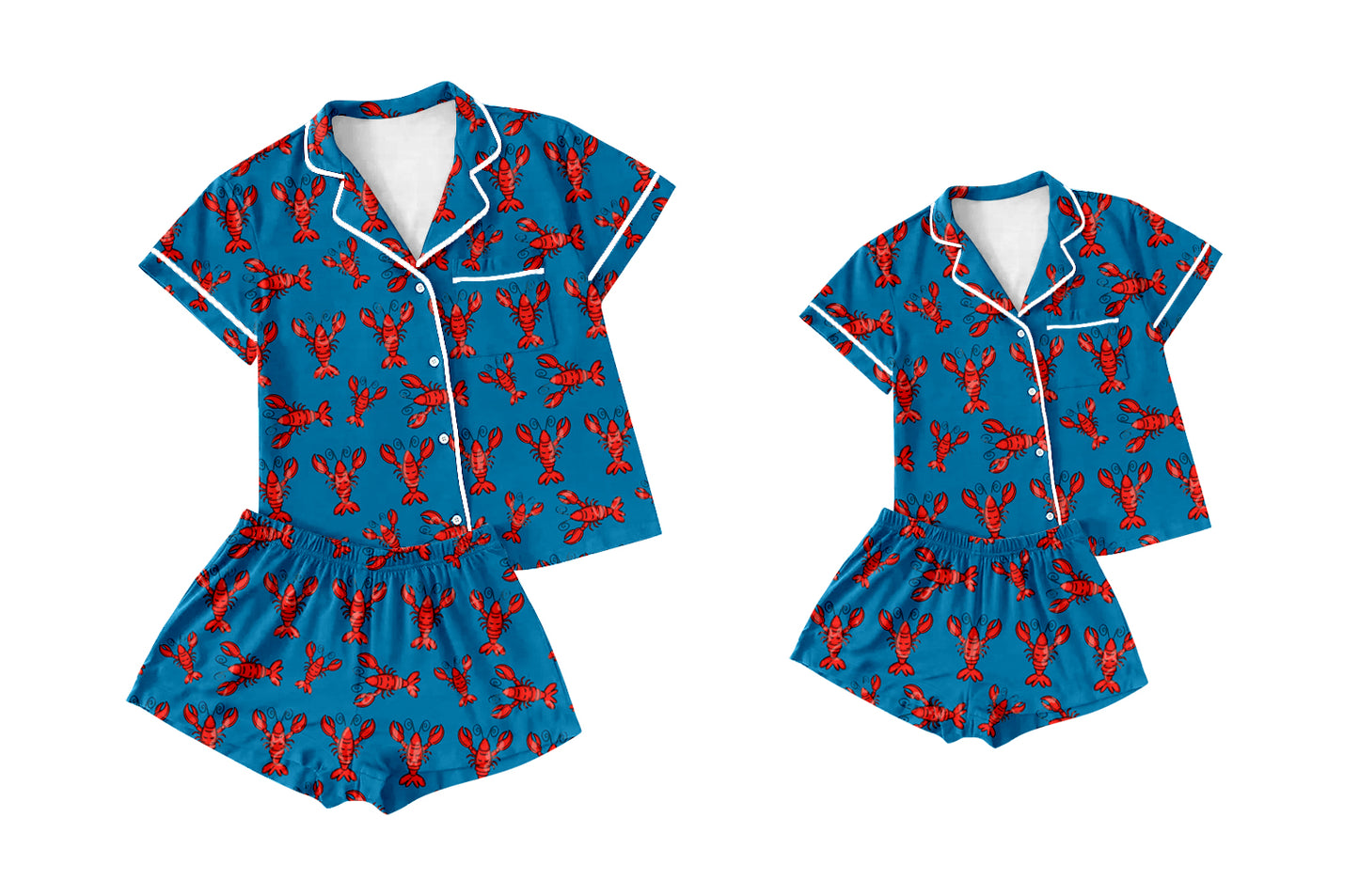 12.14(Custom Design Preorder MOQ 5 Each Design) Crayfish Print Buttons Pajamas Sets Mom and Me Summer Matching Clothes