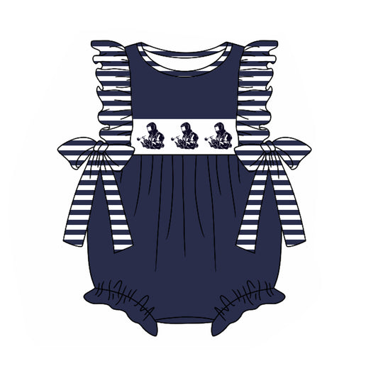 (Custom Design Preorder MOQ 5) Welder Navy Print Baby Girls Summer Romper