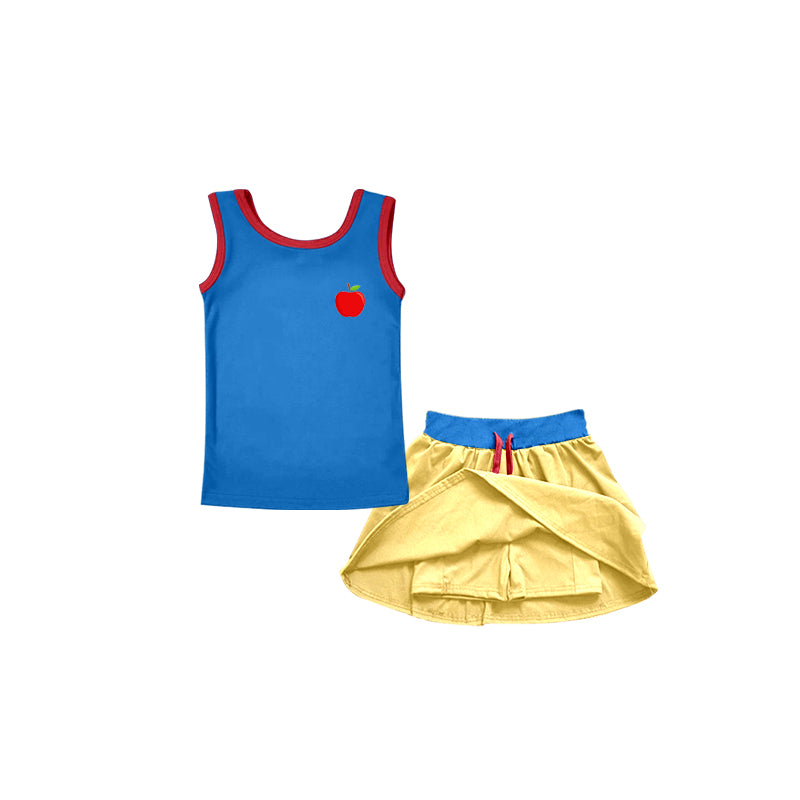 (Custom Design Preorder MOQ 5) Cartoon Princess Apple Print Skirts With Shorts Girls Summer Clothes Sets