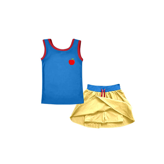 (Custom Design Preorder MOQ 5) Cartoon Princess Apple Print Skirts With Shorts Girls Summer Clothes Sets