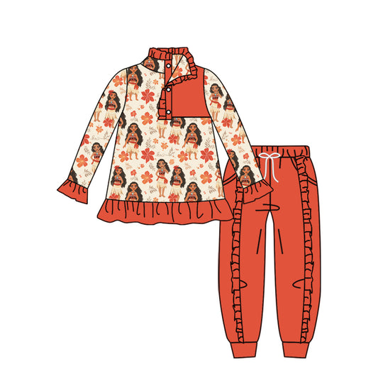 11.16(Custom Design Preorder MOQ 5) Cartoon Princess M*ana Pullover Top Red Pants Girls Fall Clothes Set