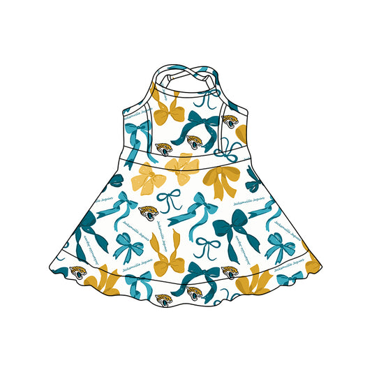 (Custom Design Preorder MOQ 5) Team's Jacksonville Jaguars Bows Print Shorts Girls Summer Yoga Dress