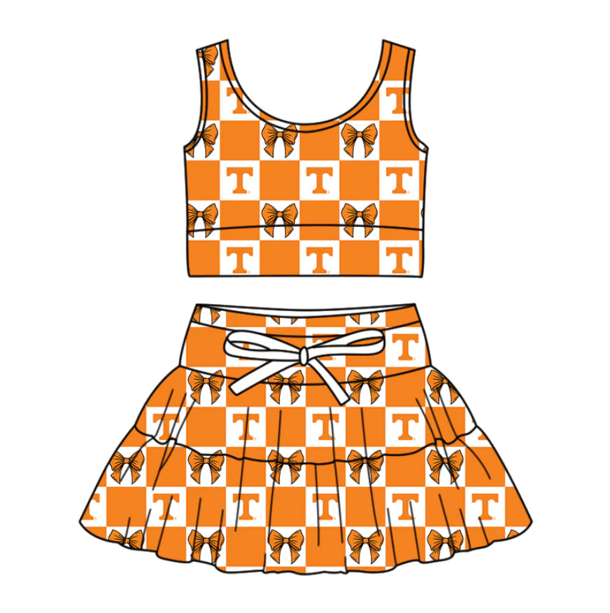(Custom Design Preorder MOQ 5 Each Color) Team's Tennessee Bows Plaid Print Girls Summer Clothes Sisters Matching Wear