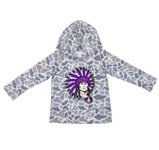 (Custom Design Preorder MOQ 5) Team Groves Grey Camo Print Kids Long Sleeve Hoodie Top
