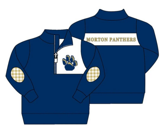 (Custom Design Preorder MOQ 5) Team's MORTON PANTHBRS Paw Navy Print Boys Pullover Tee Shirts Top